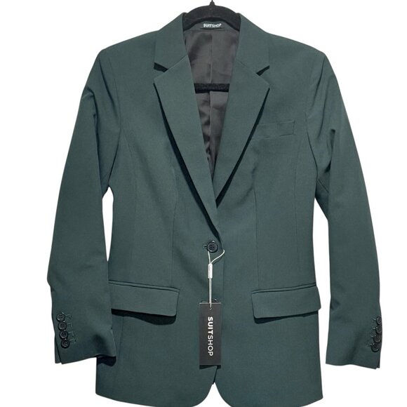 NWT SuitShop Dark Green Suit Jacket Blazer Office Siren Holiday Womens Size 00 - Picture 3 of 13